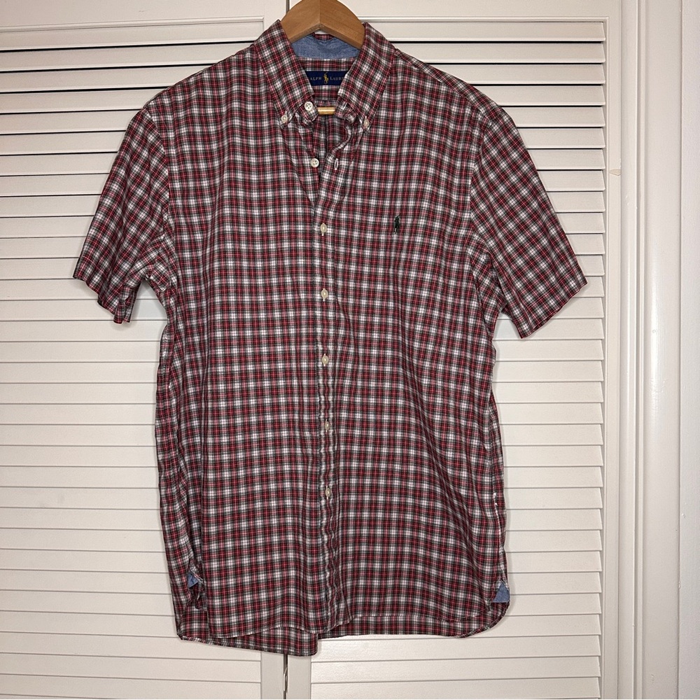 Ralph Lauren Red, White & Green Plaid Short-Sleeve Button-Down Shirt